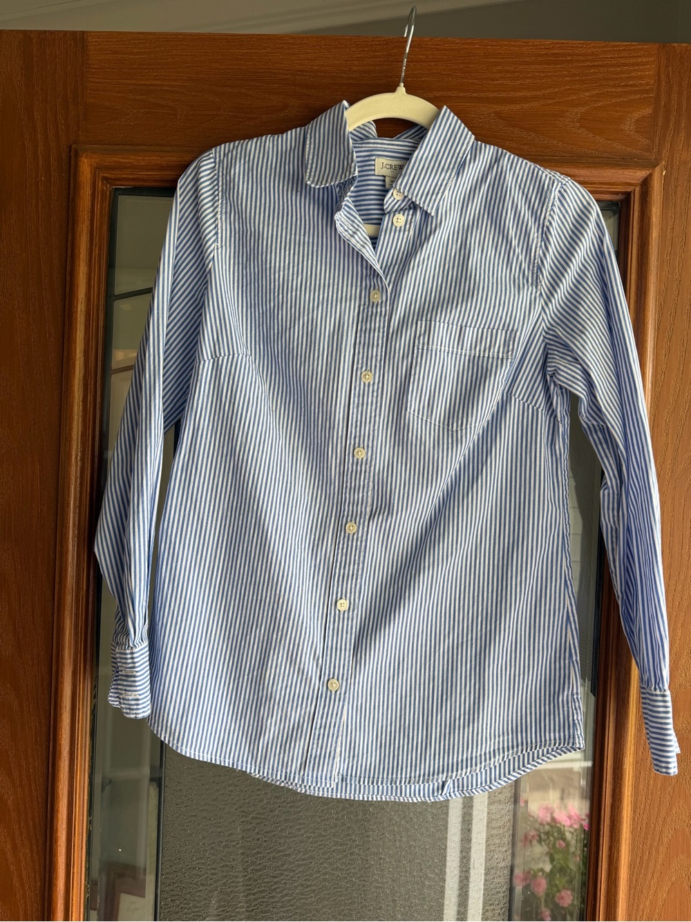 J. Crew Women’s Blue & White Stripe Button-Up Shirt, Tailored Fit, XS